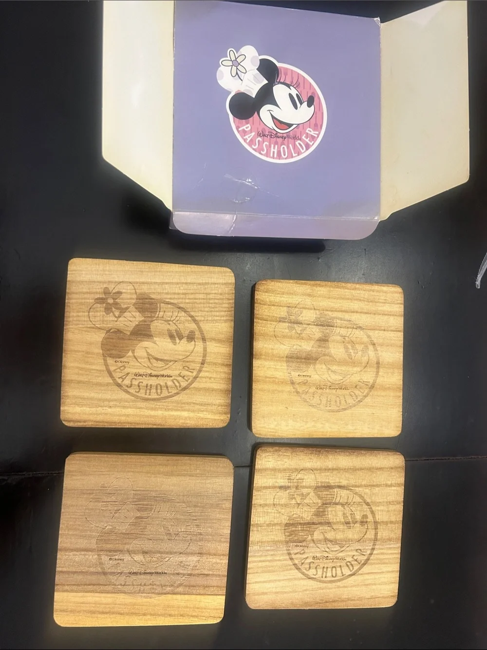 Disney Parks Passholder Minnie Mouse Wooden Coasters - Natural Wood
